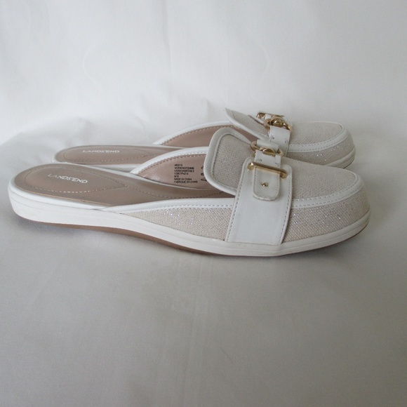 Lands' End Shoes - Lands' End Ivory Shimmer Buckle Mule Shoes 8